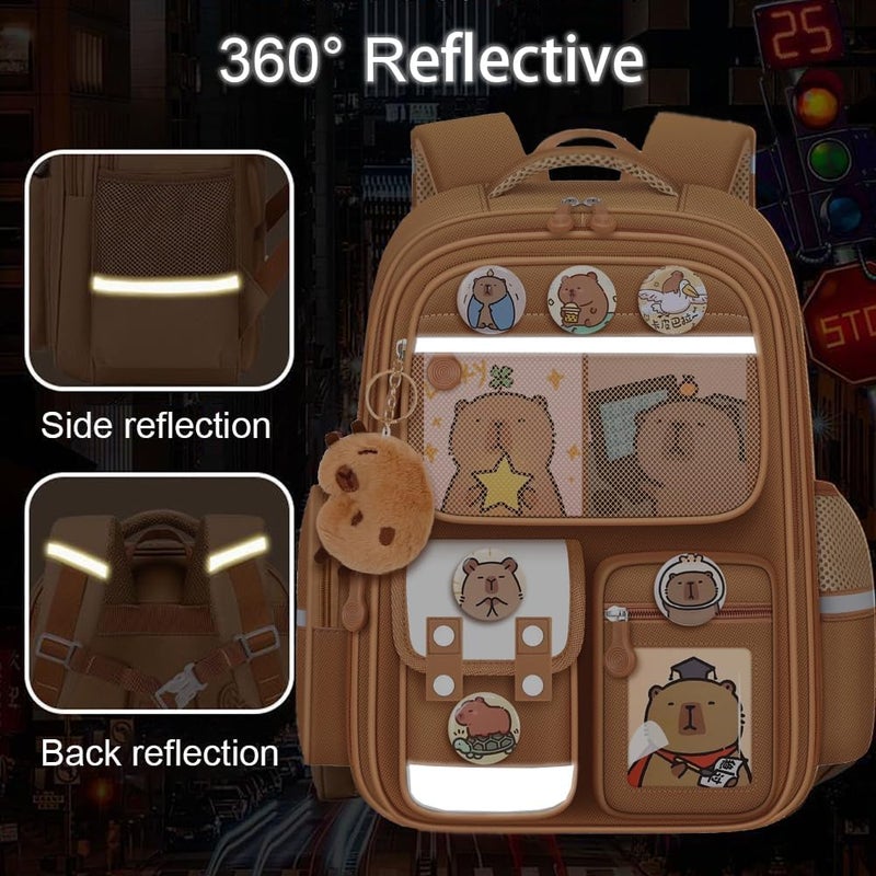 DHUENIOPE Cute Capybara Backpack with Chic Case and More Pins Ita Bag Cartoon Laptop Travel Utility Funny Going Out Casual Bag(Khaki) - Image 5